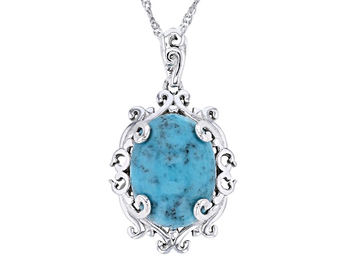 16x12mm Blue Kingman Turquoise Rhodium Over Sterling Silver Pendant With Chain