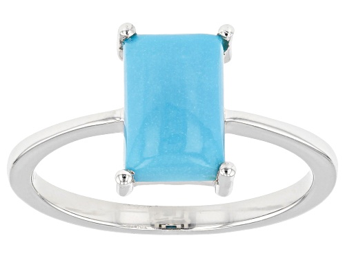 9x6mm Baguette Sleeping Beauty Turquoise Rhodium Over Sterling Silver Ring - Size 10