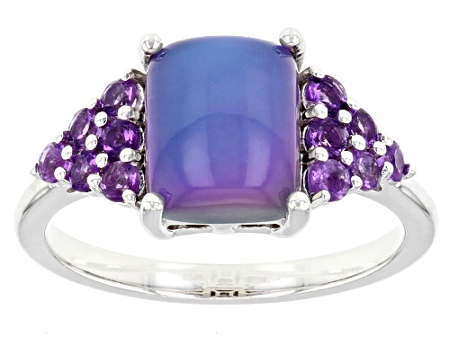 9x7mm Violet Aurora Moonstone With 0.44ctw Amethyst Rhodium Over Sterling Silver Ring - Size 7