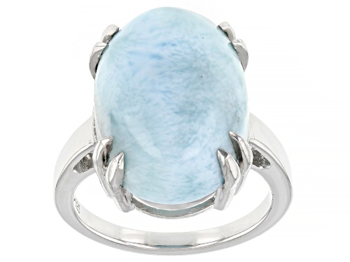 18x13mm Oval Cabochon Blue Larimar Rhodium Over Sterling Silver Solitaire Ring - Size 6