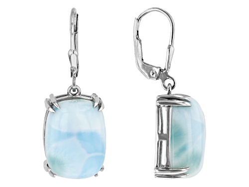 16x12mm Cushion Cabochon Larimar Rhodium Over Sterling Silver Dangle Earrings