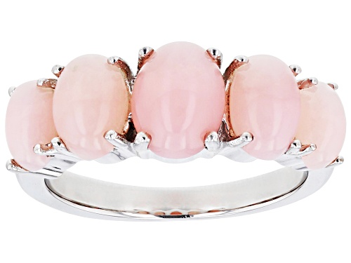 Oval Pink Opal Rhodium Over Sterling Silver 5-Stone Ring - Size 9