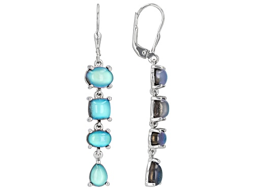 Blue Aurora Moonstone Rhodium Over Sterling Silver Dangle Earrings