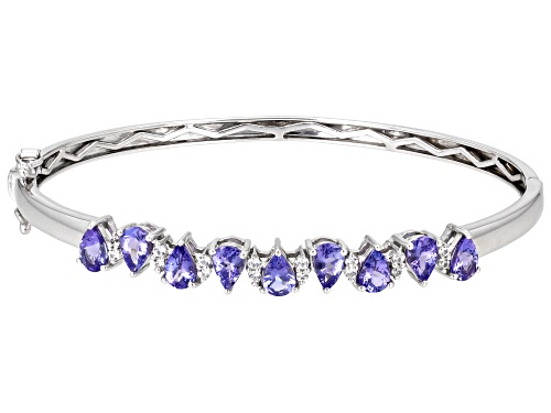 3.24ctw Tanzanite With 0.18ctw White Zircon Rhodium Over Sterling Silver Bangle Bracelet - Size 8