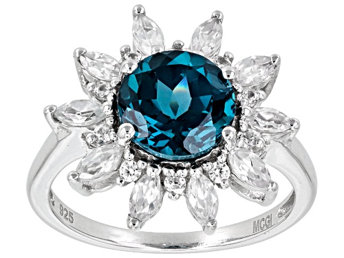 1.80tw Teal Lab Created Spinel with 1.23ctw White Zircon Rhodium Over Sterling Silver Ring - Size 9