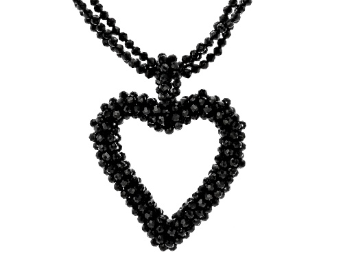 Black Spinel Rhodium Over Sterling Silver Heart Necklace - Size 28