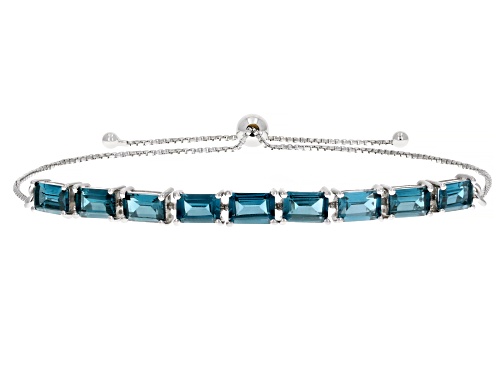 5.26ctw Teal Lab Created Spinel Rhodium Over Sterling Silver Bolo Bracelet