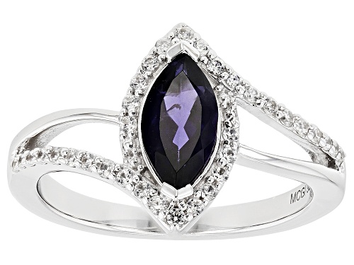 0.78ct Iolite with 0.29ctw White Zircon Rhodium Over Sterling Silver Ring - Size 8