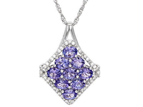 3.06ctw Tanzanite With White Zircon Rhodium Over Sterling Silver Pendant With Chain