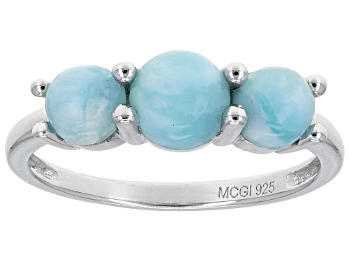 5-6mm Blue Larimar Rhodium Over Sterling Silver 3-Stone Ring - Size 7