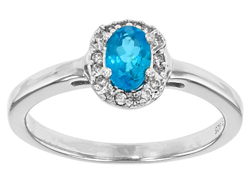 0.34ctw Blue Neon Apatite With 0.14ctw White Zircon Rhodium Over Sterling Silver Ring - Size 9