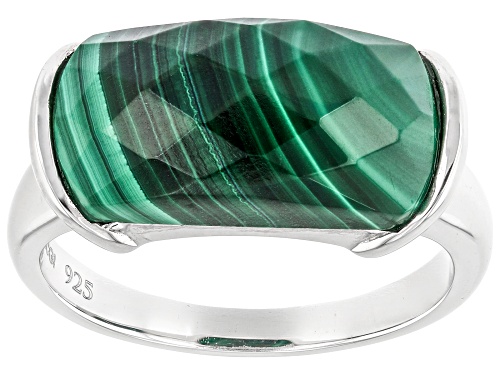 16x8mm Malachite Rhodium Over Sterling Silver Ring - Size 6