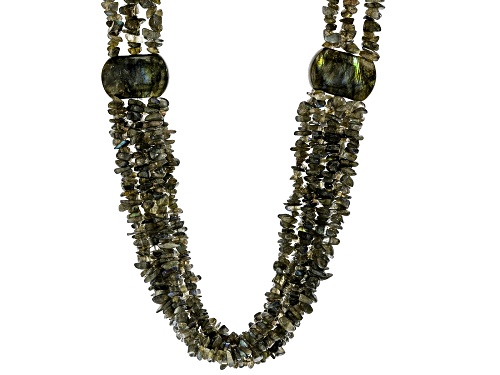 33x22mm Labradorite Rhodium Over Sterling Silver Multi-Strand Necklace - Size 28