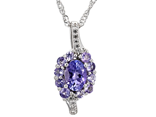1.15ctw Tanzanite With 0.37ctw White Zircon Rhodium Over Sterling Silver Pendant With Chain