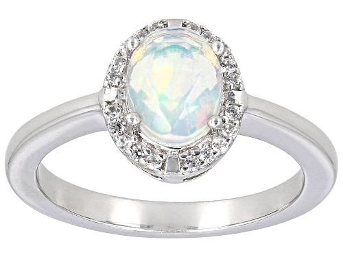 0.54ctw Ethiopian Opal with 0.18ctw White Zircon Rhodium Over Sterling Silver Ring - Size 6