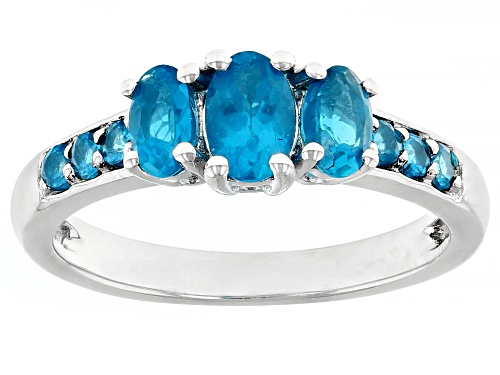 Photo of 1.10ctw Oval and Round Neon Apatite Rhodium Over Sterling Silver Ring - Size 8