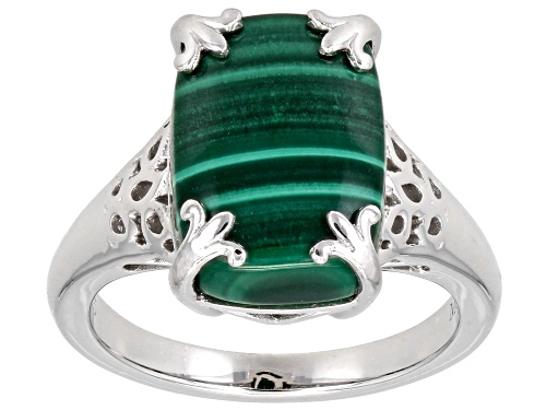 14x10mm Malachite Rhodium Over Sterling Silver Solitaire Ring - Size 6