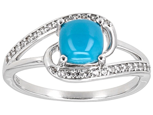 6mm Sleeping Beauty Turquoise with 0.14ctw White Zircon Rhodium Over Sterling Silver Ring - Size 7