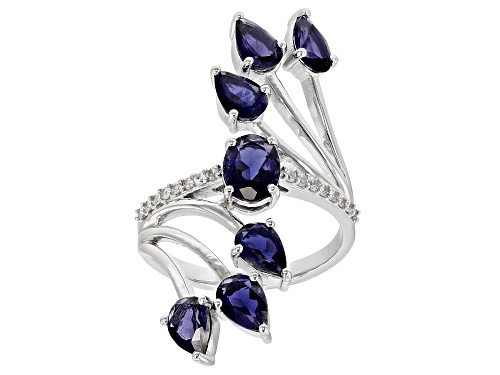 2.44ctw Iolite with White Zircon Rhodium Over Sterling Silver Ring - Size 6