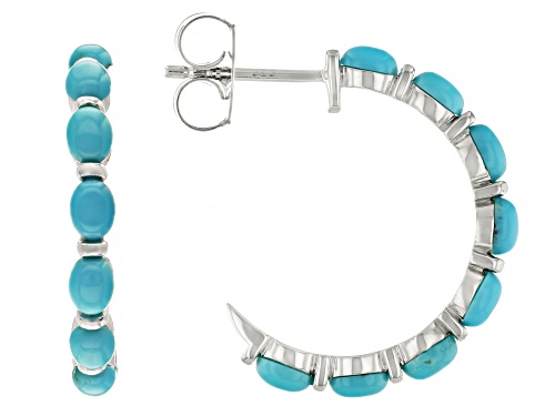 4x3mm Sleeping Beauty Turquoise Rhodium Over Sterling Silver Hoop Earrings