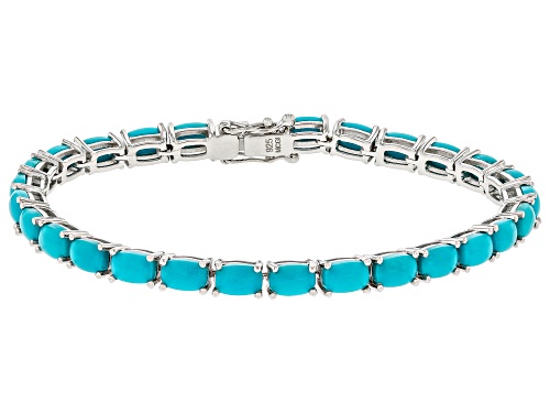 6x4mm Sleeping Beauty Turquoise Rhodium Over Sterling Silver Tennis Bracelet - Size 8