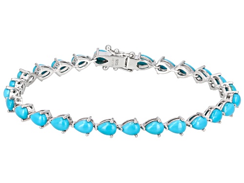 6x4mm Sleeping Beauty Turquoise Rhodium Over Sterling Silver Tennis Bracelet - Size 8