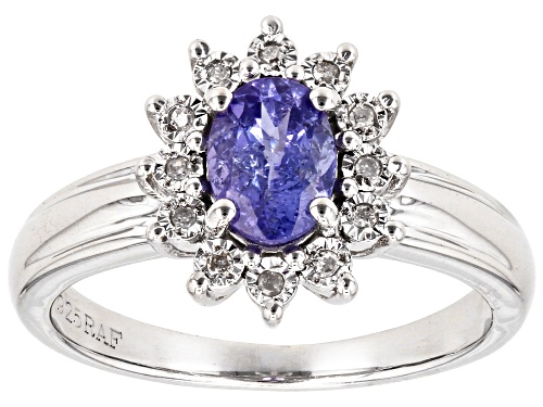 0.67ct Tanzanite with 0.04ctw White Diamond Accent Rhodium Over Sterling Silver Ring - Size 9
