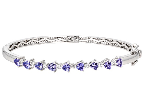 1.78ctw Tanzanite with 0.64ctw White Zircon Platinum Over Sterling Silver Bangle - Size 8