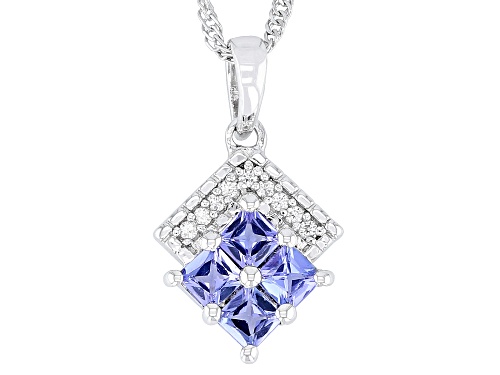 0.88ctw Blue Tanzanite with White Zircon Rhodium Over Sterling Silver Pendant with Chain