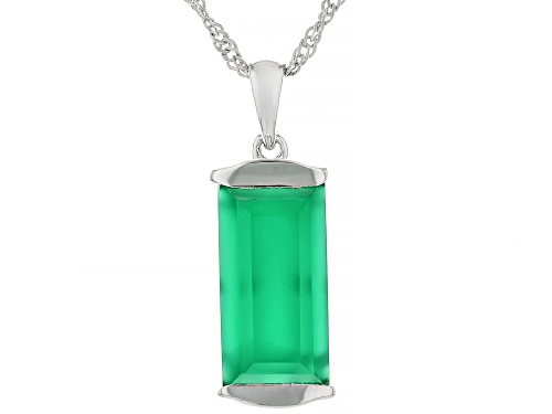 16x8mm Green Onyx Rhodium Over Sterling Silver Pendant with Chain