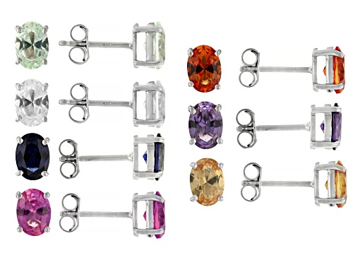 11.64ctw Multi-Color Lab Created Sapphire Rhodium Over Sterling Silver Earrings with Box Set