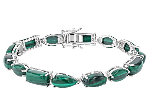 Green Malachite Rhodium Over Sterling Silver Tennis Bracelet - Size 7.25