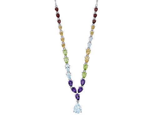 8.40ctw Pear Shape Multi-Stone Rhodium Over Sterling Silver Necklace - Size 18