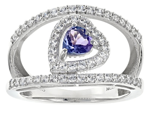 0.32ct Tanzanite with 0.83ctw White Zircon Rhodium Over Sterling Silver Ring - Size 6