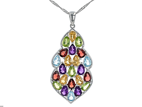 8.69ctw Multi-Stone Rhodium Over Sterling Silver Pendant with Chain