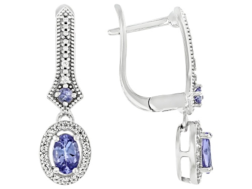 0.82ctw Tanzanite with 0.30ctw White Zircon Rhodium Over Sterling Silver Earrings