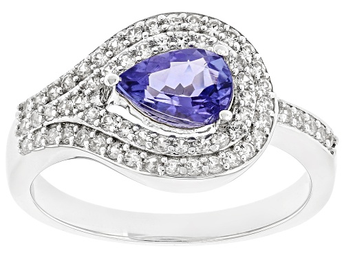 0.59ctw Tanzanite with 0.51ctw White Zircon Rhodium Over Sterling Silver Ring - Size 9