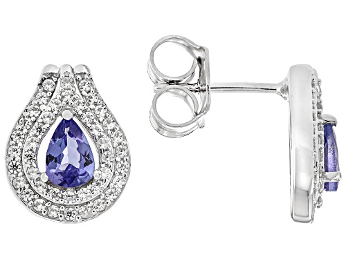 0.68ctw Tanzanite with 0.57ctw White Zircon Rhodium Over Sterling Silver Earrings
