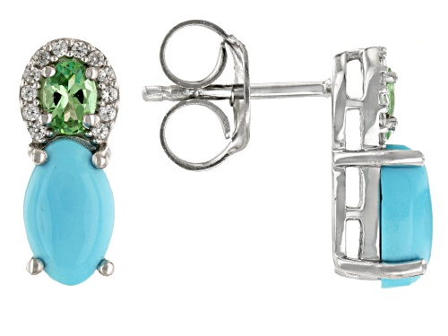 Sleeping Beauty Turquoise with 0.40ctw Tsavorite and Zircon Rhodium Over Sterling Silver Earrings