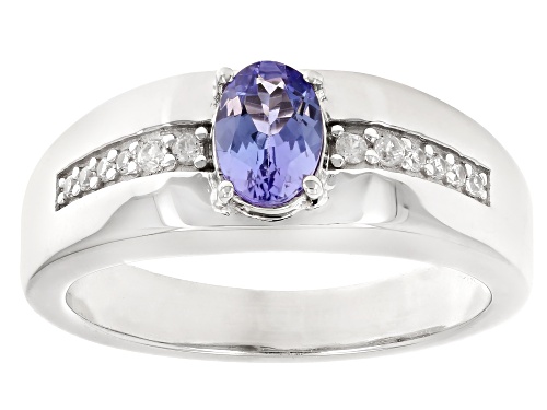0.65ct Tanzanite with 0.15ctw White Zircon Platinum Over Sterling Silver Men's Ring - Size 12