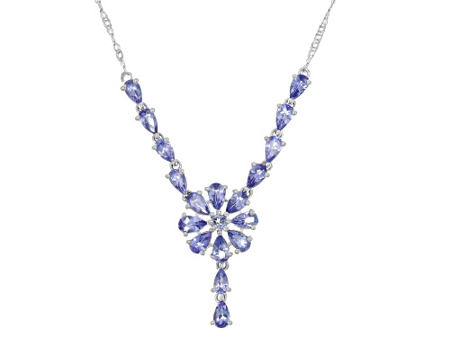 3.34ctw Pear Shape & Round Tanzanite Rhodium Over Sterling Silver Necklace - Size 18