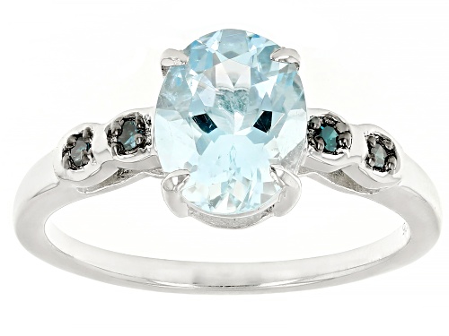 1.48ct Aquamarine With 0.04ctw Blue Diamond Accent Rhodium Over Sterling Silver Ring - Size 9