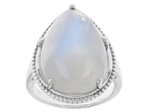 20x14mm Pear Shaped Rainbow Moonstone Rhodium Over Sterling Silver Ring - Size 6