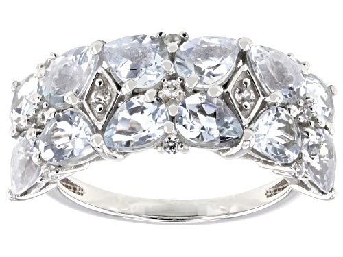 3.02ctw Aquamarine with 0.15ctw White Zircon Rhodium Over Sterling Silver Ring - Size 9