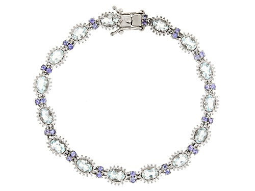 4.90ctw Aquamarine with 1.05ctw Tanzanite & 1.70ctw Zircon Platinum Over Sterling Silver Bracelet - Size 7.25