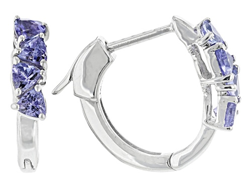 0.79ctw Trillion Tanzanite Rhodium Over Sterling Silver Hoop Earrings
