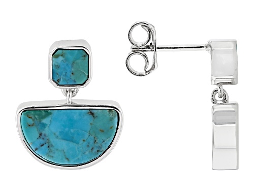 Blue Kingman Turquoise Rhodium Over Sterling Silver Earrings