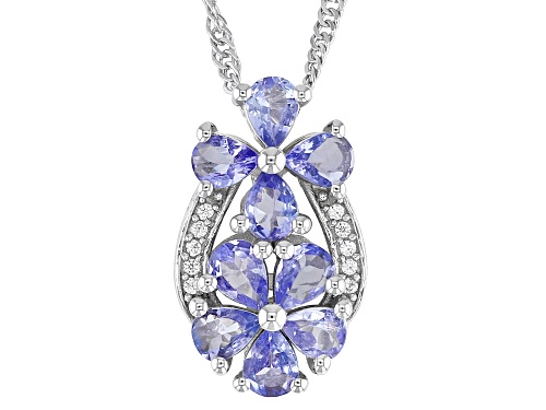 1.07ctw Tanzanite with 0.07ctw White Zircon Rhodium Over Sterling Silver Pendant with Chain