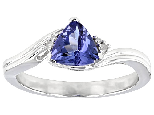 0.70ct Trillion Tanzanite with 0.01ctw Round Diamond Accent Platinum Over Sterling Silver Ring - Size 8