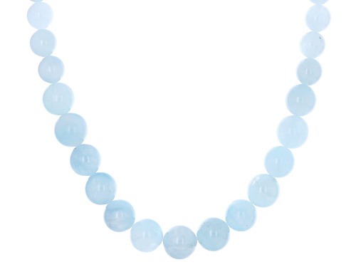 8mm-10mm Round Dreamy Aquamarine Rhodium Over Sterling Silver Necklace - Size 18